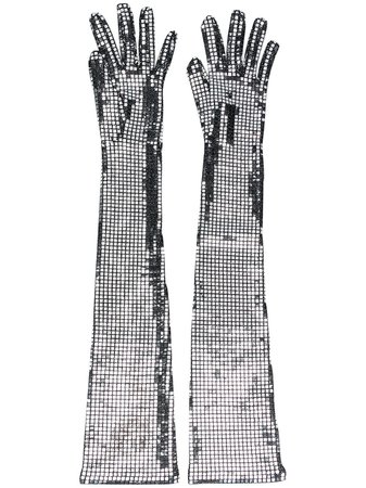 Silver & black MM6 Maison Margiela sequin-embellished long gloves - Farfetch