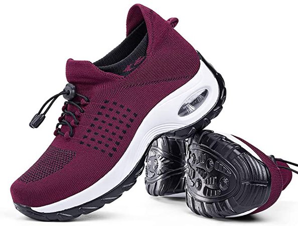 Amazon.com | Slip on Breathe Mesh Walking Shoes Womens Fashion Sneakers Comfort Wedge Platform Nurse Shoes Light Purple, 9 | Walking