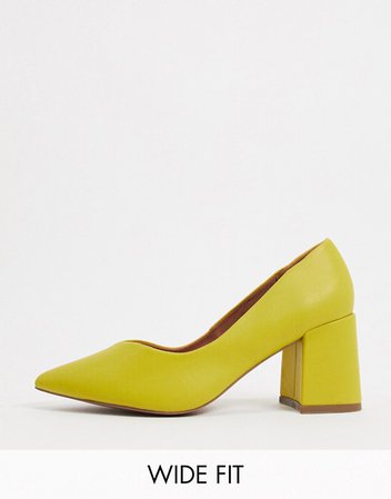 ASOS DESIGN Wide Fit Switch mid heeled court shoes in chartreuse | ASOS