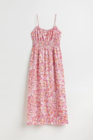 Smocked Cotton Dress - Pink/floral - Ladies | H&M US