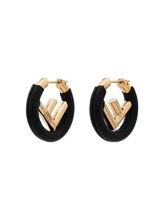 Fendi black F logo leather hoop earrings $490 - Shop AW18 Online - Fast Delivery, Price