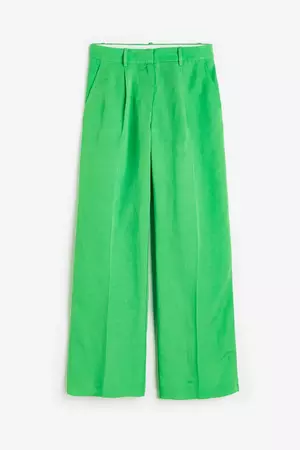 Wide-leg Linen-blend Pants - Green - Ladies | H&M US