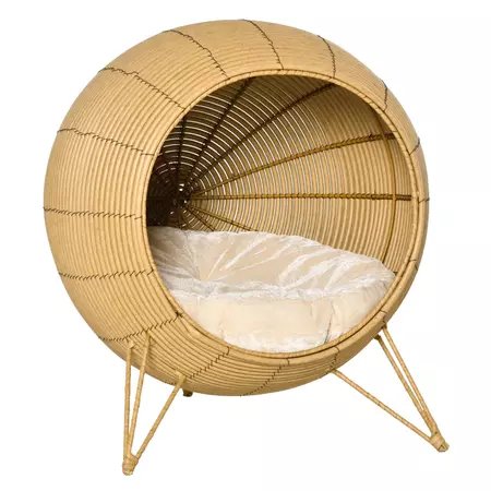 PawHut 20.5" Natural Rattan Cat House, Elevated Kitty Condo for Comfort and Circulation - Walmart.com