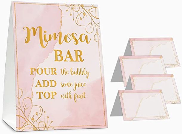 Amazon.com: Mimosa Bar Supplies Kit - Watercolor Pink Mimosa Bar Sign - Elegant Gold Foil Table Place Cards - Bridal Shower, Birthday Party, Bubbly Bar, Engagement/ Bachelorette Party Decor(02) : Home & Kitchen