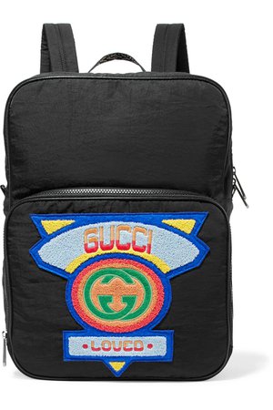 Gucci | Neo leather and canvas-trimmed appliquéd shell backpack | NET-A-PORTER.COM