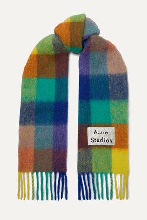 Blue Checked fringed knitted scarf | Acne Studios | NET-A-PORTER