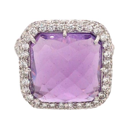 18k White Gold Amethyst and Diamond Ring For Sale at 1stDibs