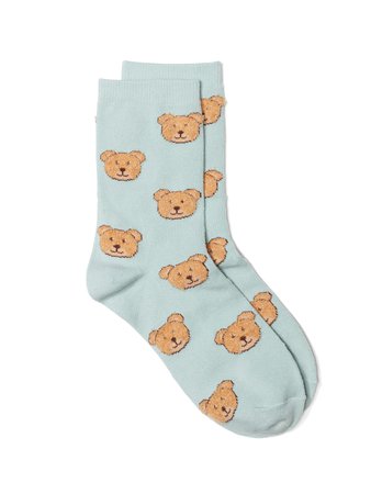 Fluffy Crew Socks Sage Fluffy Bear - Dotti Online