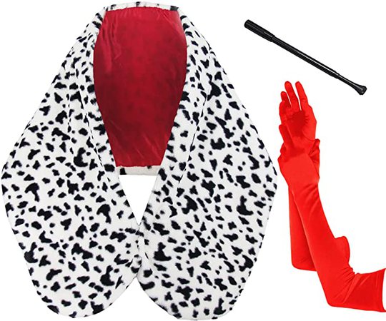 Amazon.com: Cruella Deville Costume Women Faux Stole Accessories Set - Black and White Scarf, 1920s Gloves and Plastic Holder for Cosplay Halloween Party Christmas CE001BW : Clothing, Shoes & Jewelry