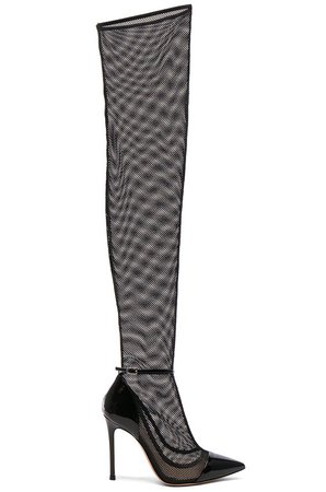 GIANVITO ROSSI Patent & Mesh Idol Thigh High Boots