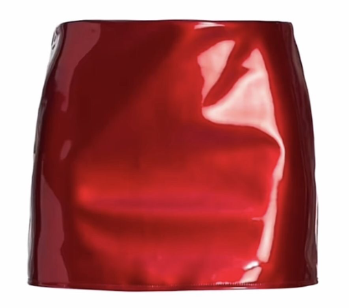 red latex mini skirt