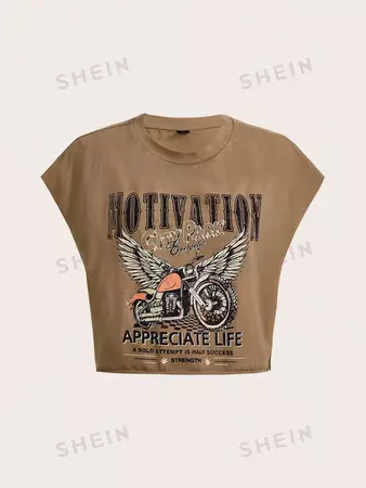 SHEIN Coolane Bikercore Lettering And Motorcycle Wings Printed T-Shirt | SHEIN USA