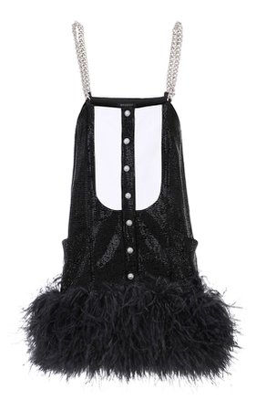 Balmain Feather-Trimmed Velvet Mini Dress