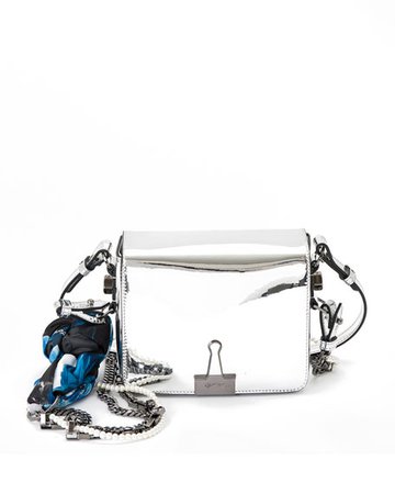 Off-White Mirror Flap Crossbody Bag with Binder Clip