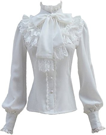 Amazon.com: Blusa casual de chiffon com laço e babados em chiffon da Smiling Angel, branca/preta/vinho, azul: Clothing