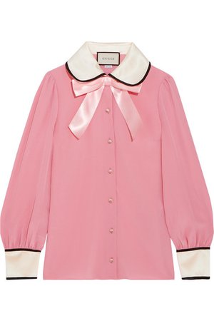 Gucci | Faux pearl and bow-embellished silk crepe de chine shirt | NET-A-PORTER.COM