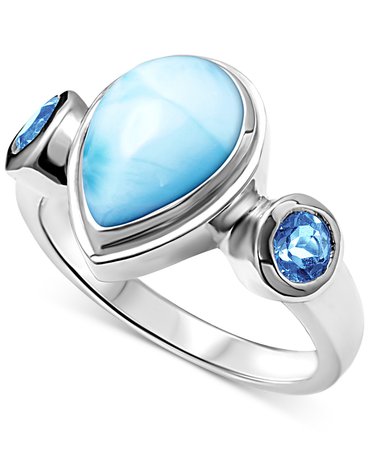 Sterling Silver Marahlago Larimar & Blue Topaz Ring
