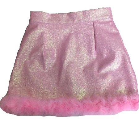pink metallic fur-trimmed skirt