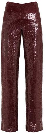Sequinned High Rise Trousers - Womens - Burgundy