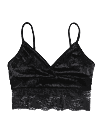 [HOT] 2019 Lace Velvet Cami Bralette Crop Top In BLACK S