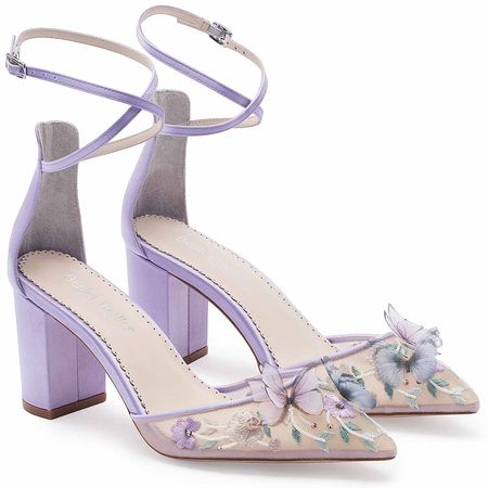 Lavender Butterfly Garden Block Heels for Brides, Eliza