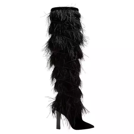 Saint Laurent Yeti Black Ostrich Feather Boots Runway (38 EU) For Sale at 1stDibs | ysl fur boots, ysl feather boots, ysl yeti boots