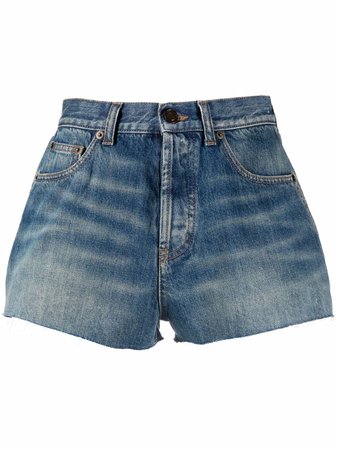 Shop blue Saint Laurent high-waisted denim shorts with Express Delivery - Farfetch