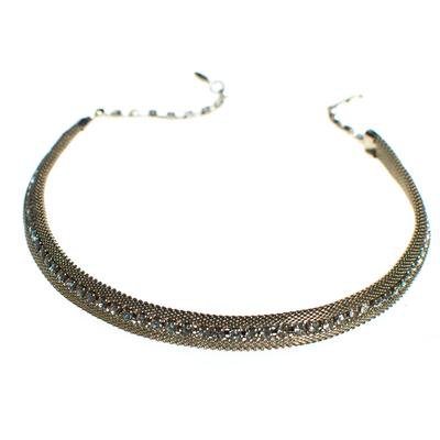 Vintage 1960s Gold Mesh Choker Necklace with Rhinestones, Diamante Cry - Vintage Meet Modern