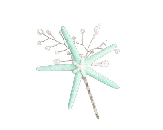 Aqua mint Starfish hair pins, Beach hair accessory,Seashell Hair accessories,Mermaid hairpiece , seashell hair pins,Headpiece