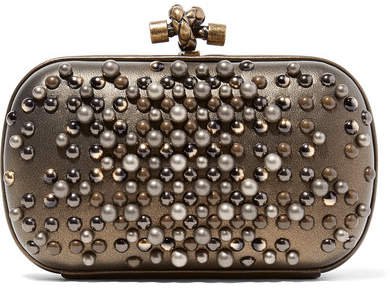 The Knot Embellished Metallic Leather Clutch - Gold