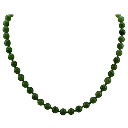 Vintage Japanese Natural Jade Bead Necklace