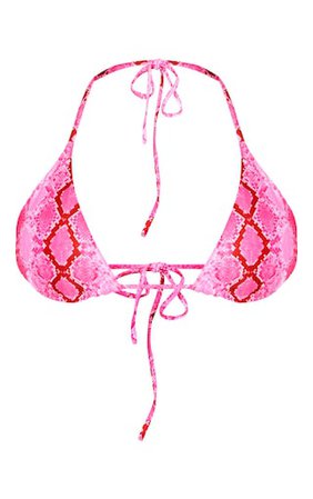 Pink Snake String Tie Padded Triangle Bikini | PrettyLittleThing USA