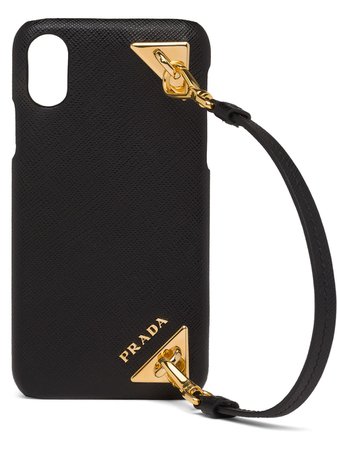 Prada Saffiano-Leather Strap-Detail Iphone X/xs Case 1ZH058053 Black | Farfetch