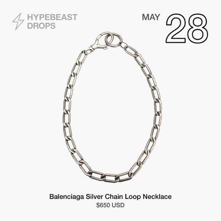 HYPEBEAST Drops sur Instagram : #hypebeastdrops: Restock of the Balenciaga silver chain loop necklace, the necklace follows the brand's aesthetic in using sharp and strong…