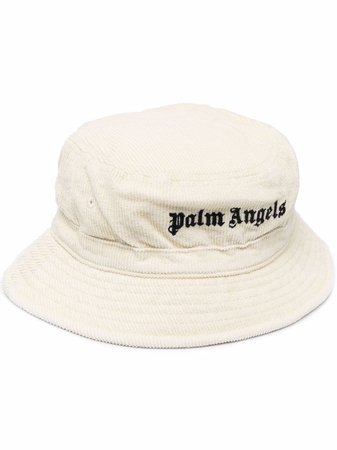 Palm Angels CORD LOGO BUCKET HAT OFF WHITE BLACK - Farfetch
