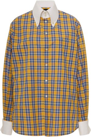 Marc Jacobs Piqué-Collar Plaid Cotton Button-Front Shirt Size: 00