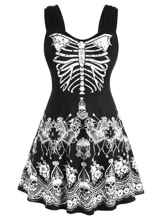 [37% OFF] Skull Floral Butterfly Skeleton Halloween Plus Size Tank Top | Rosegal