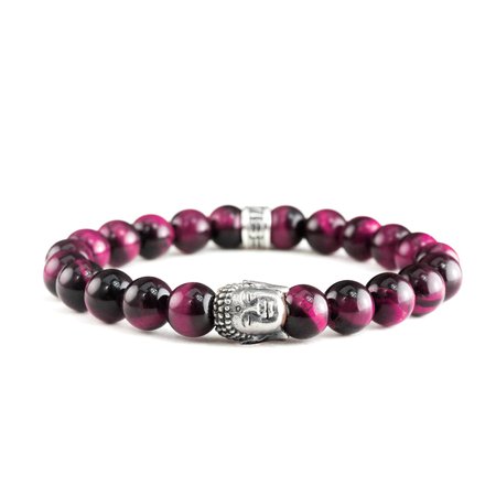 Silver Buddha Bracelet Pink Tiger Eye Stones Beads-Mens Womens Jewelry – Davis