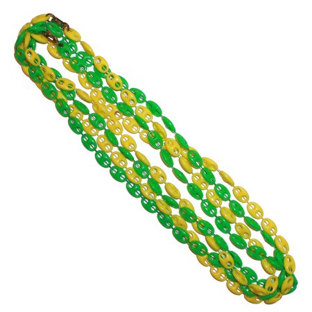 Vintage 50s Kitsch Plastic Necklace Set Green Yellow Plastic | Etsy Sweden