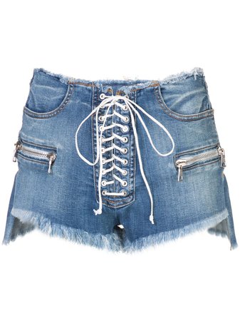 Unravel Project Destroyed Lace-Up Denim Shorts | Farfetch.com