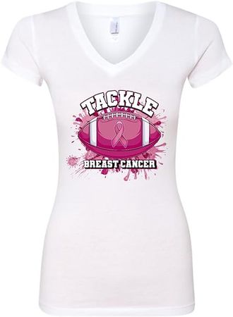 Amazon.com: Shark & Hammer Tougher Than Cancer Football Paint Splatters Breast Cancer Awareness Womens Junior Fit V-Neck Tee : Clothing, Shoes & Jewelry