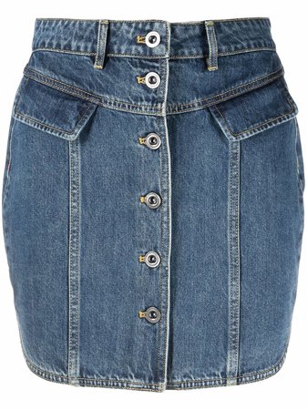 Self-Portrait buttoned denim mini skirt