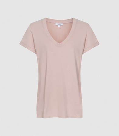 Luana Pink Cotton-Jersey V-Neck T-Shirt – REISS