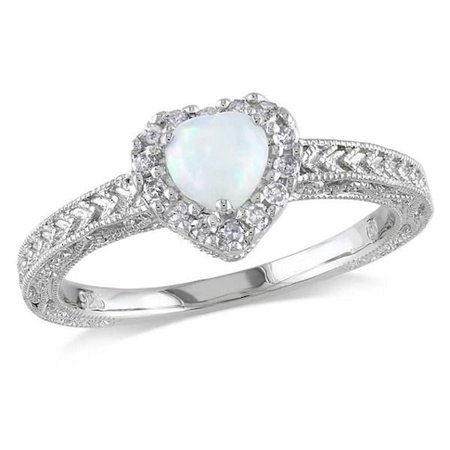 Zales Heart-Shaped Opal Diamond Frame Ring