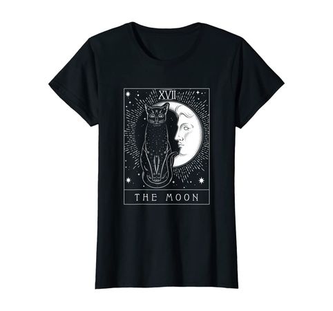 Amazon.com: Tarot Card Crescent Moon And Cat Graphic T-Shirt : Clothing, Shoes & Jewelry