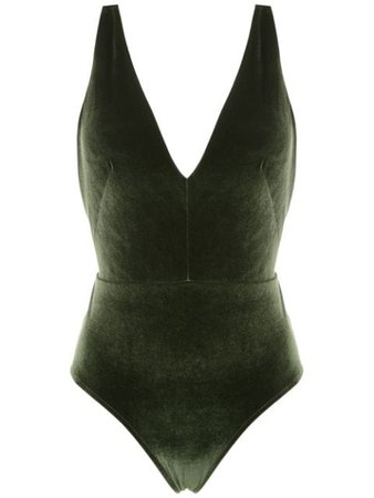 Green Osklen velvet plunge swimsuit - Farfetch