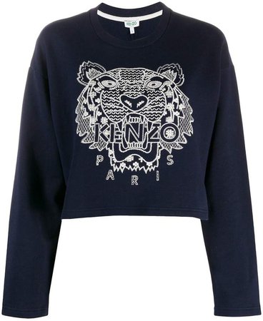 tiger-embroidered cropped sweatshirt