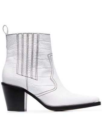 Ganni White Callie 80 Leather Ankle Boots - Farfetch