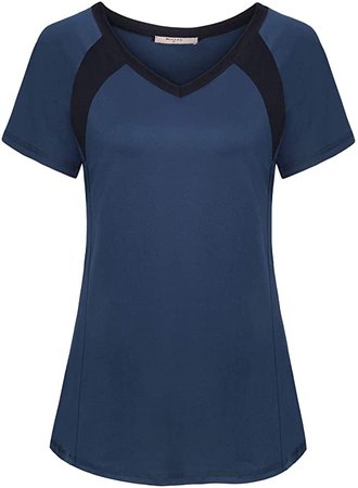 Miusey Womens Workout Short Sleeve Tops, Ladies Gym Yoga Shirts Softness Loose Fit Athletic Sport Clothing Yoga Breathable Cozy Fabric Trendy Football Athleisure Wear Navy Blue L at Amazon Women’s Clothing store