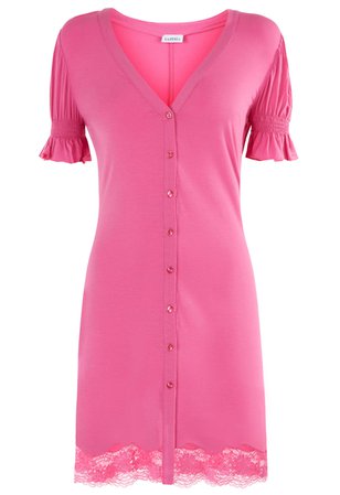 Lapis Lace Bubblegum Pink Modal Night Dress With Leavers Lace | La Perla